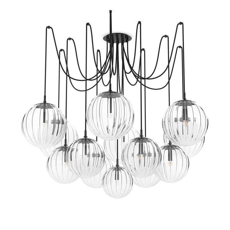 Spider Chandelier Clear Ribbon Glass – Black Gunmetal