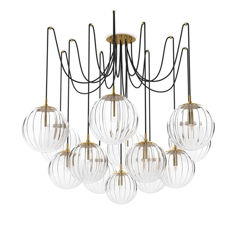 Spider Chandelier Clear Ribbon Glass – Burnished Brass