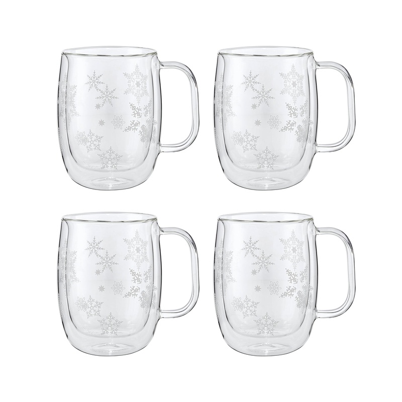 Sorrento Double Wall Glassware – 4 Pc Holiday Coffee Glass Mug  Set