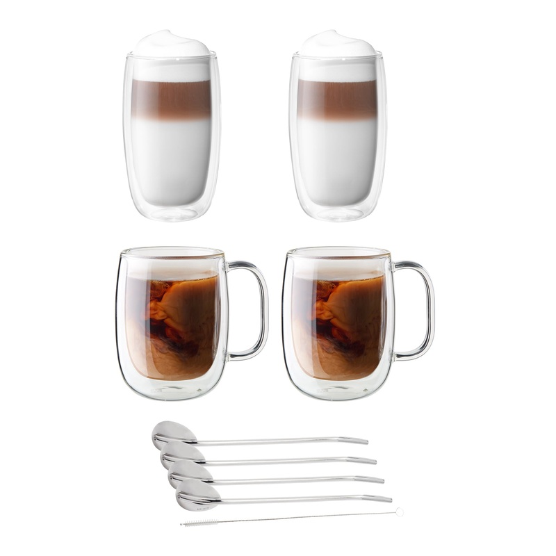 Sorrento Double Wall Glassware – 9Pc Coffee and Beverage Set