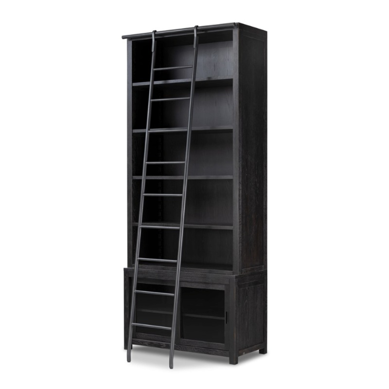 Admont Bookcase w/ Ladder-Worn Black