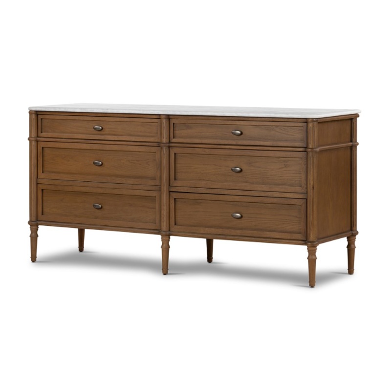 Toulouse Marble 6 Drawer Dresser – Polished White