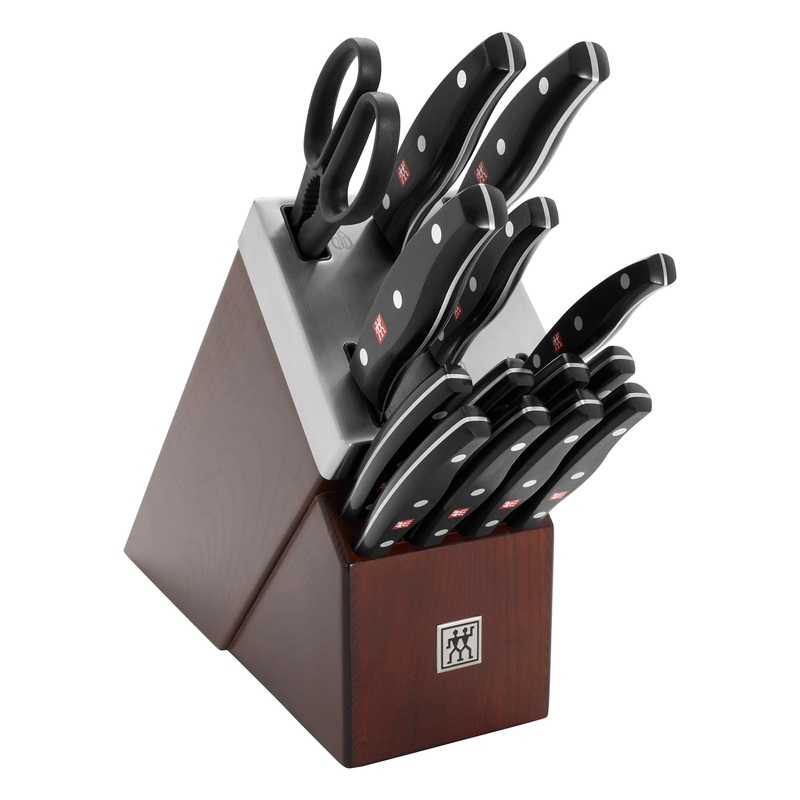 TWIN Signature – 15pc Self-Sharpening Set w/ Brown Ash Wood Block