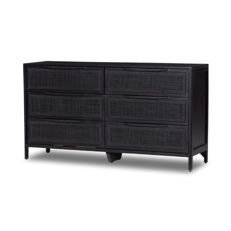 Sydney 6 Drawer Dresser – Black Wash/Black Cane