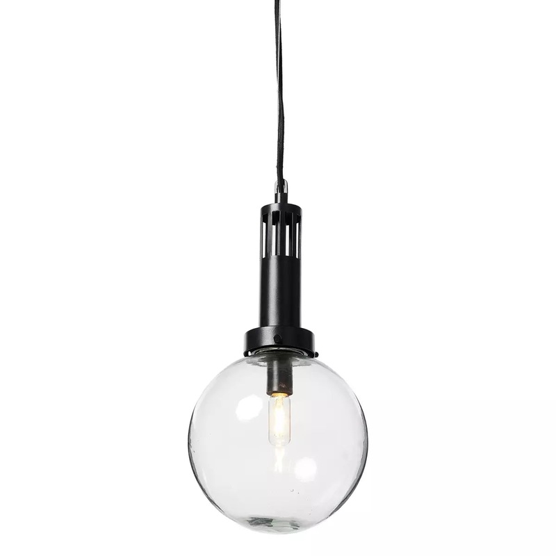 Aldis Globe Pendant – Black Iron w/ Clear Glass