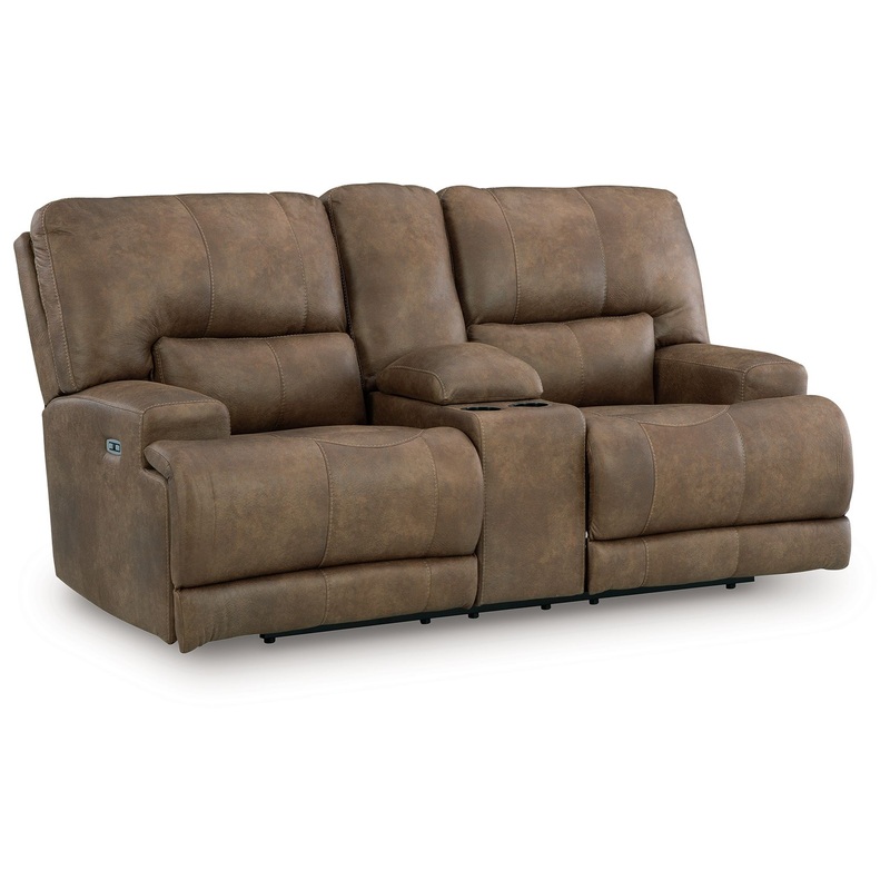 Beckley Place – Earth – Power Reclining Loveseat With Console / Adjustable Headrest