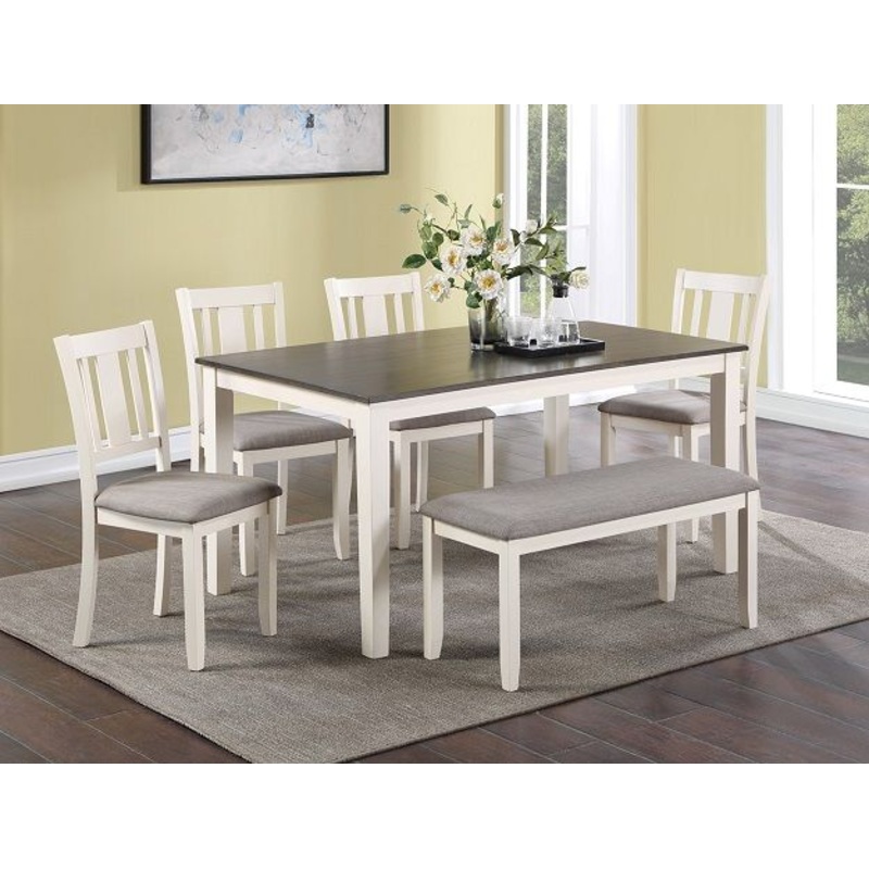 Rowan – 6 Piece Dinette Set With Bench – White