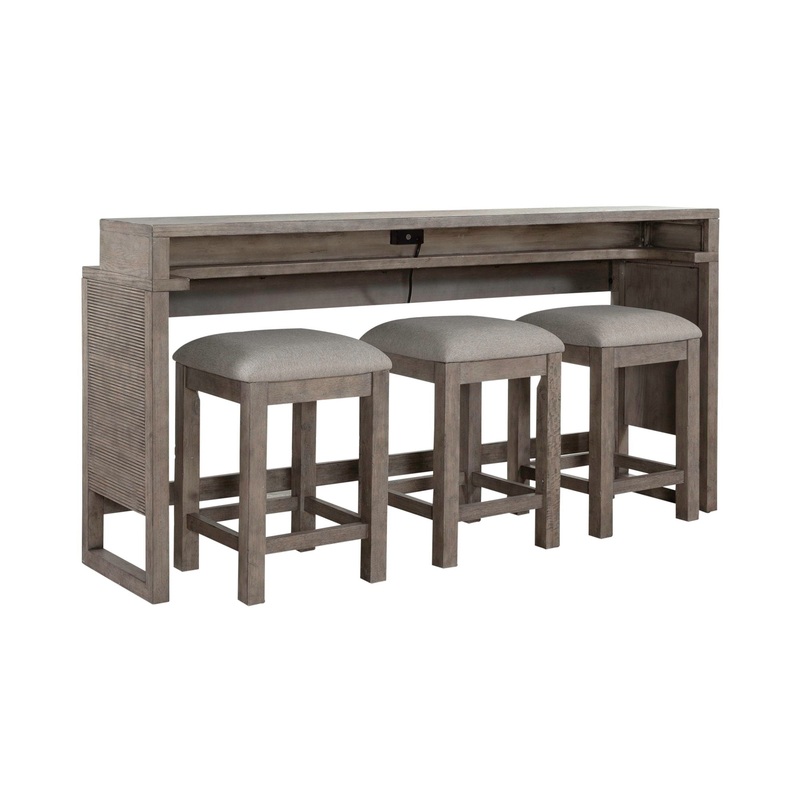 Bartlett Field – 4 Piece Living Room Set (Console Bar Table & 3 Console Stools) – Gray