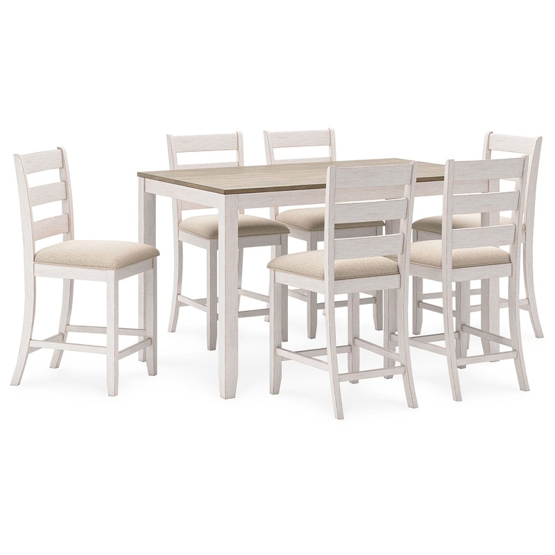 Skempton – White / Light Brown – Counter Height Dining Table and Bar Stools (Set of 7)