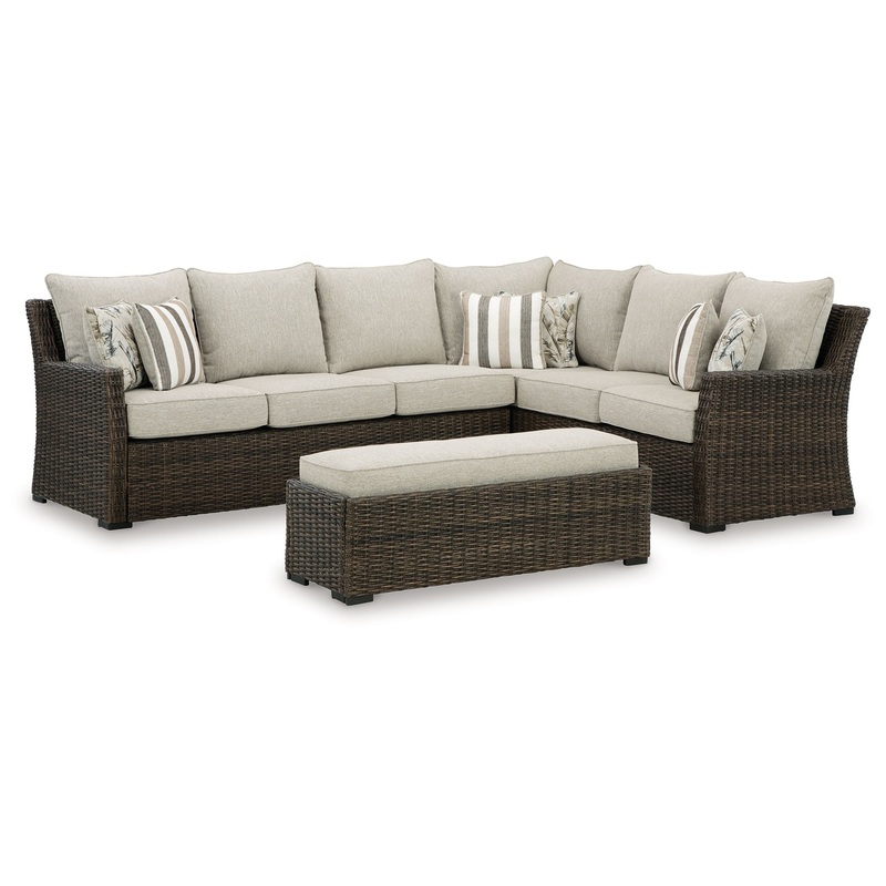 Brook Ranch – Brown – Sofa Sectional, Bench With Cushion (Set of 3)