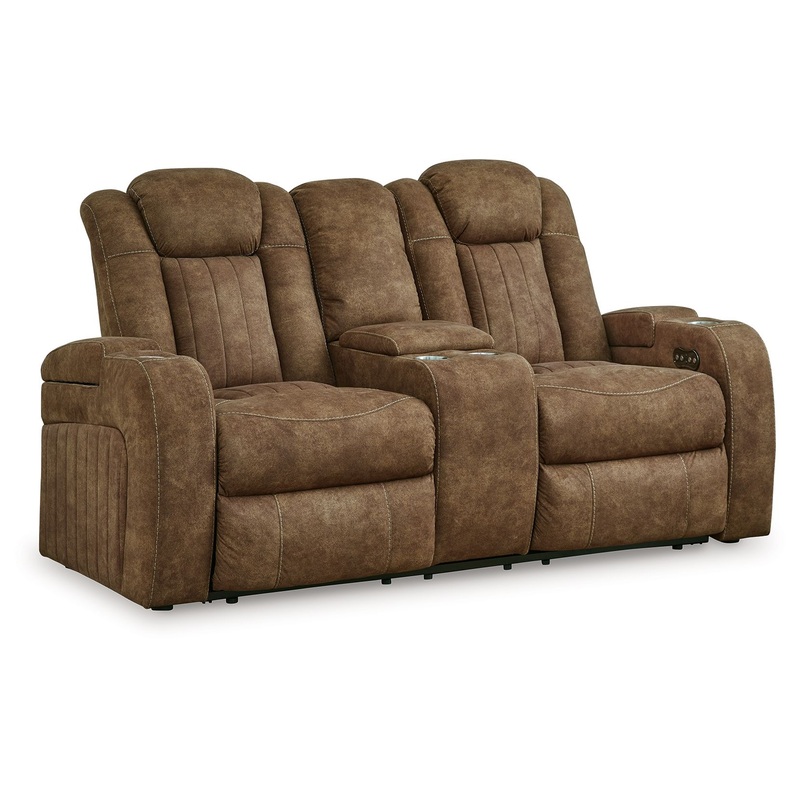 Wolfridge – Brindle – Power Reclining Loveseat With Console /Adj Hdrst