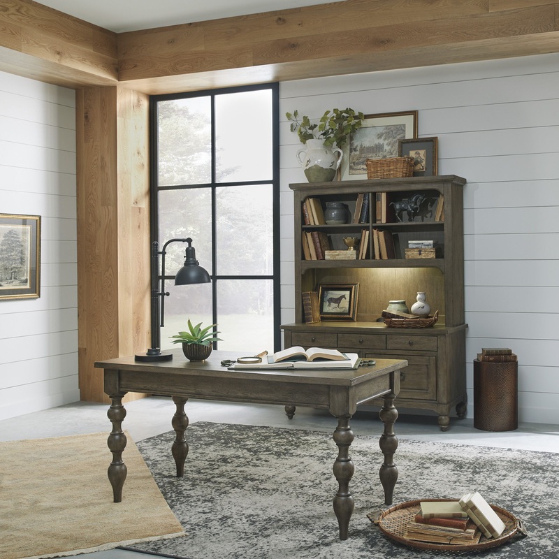 Americana Farmhouse – 3 Piece Home Office Set (Desk & Hutch) – Light Brown