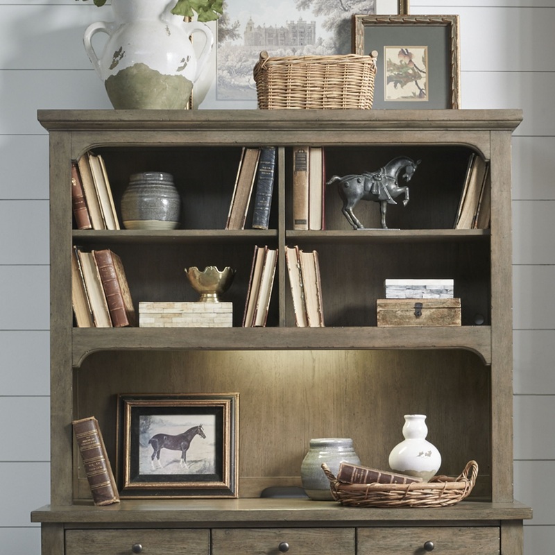 Americana Farmhouse – Credenza & Hutch – Light Brown