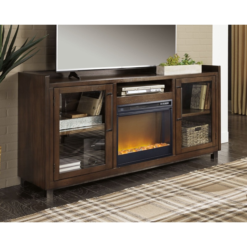 Starmore – Brown – 70″ TV Stand With Glass/Stone Fireplace Insert