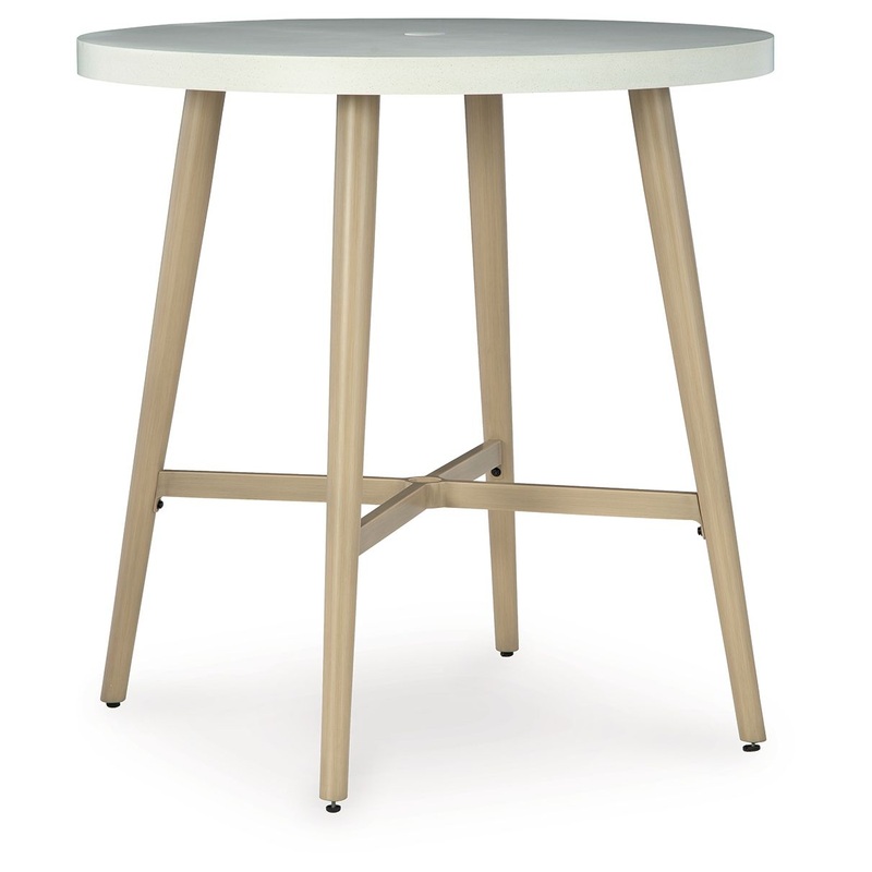Seton Creek – Beige – Round Bar Table With Umbrella Option