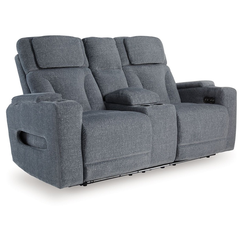 Studio Cave – Steel – Power Reclining Loveseat with Console
