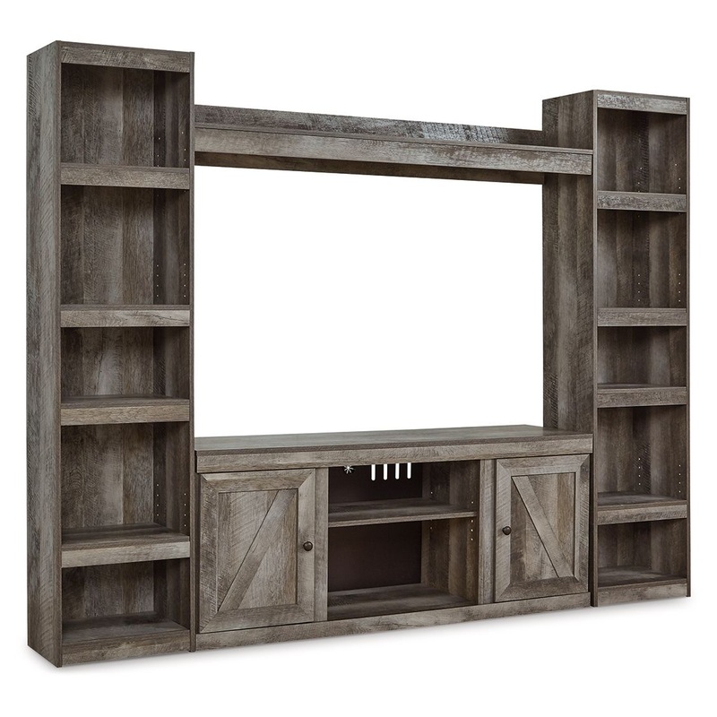 Wynnlow – Gray – 4-Piece Entertainment Center With LG TV Stand W/Fireplace Option