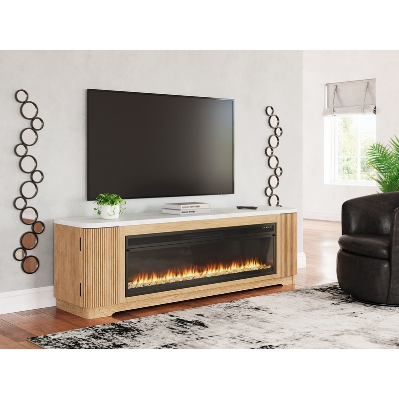 Camdill – Light Brown – 80″ TV Stand With Electric Fireplace