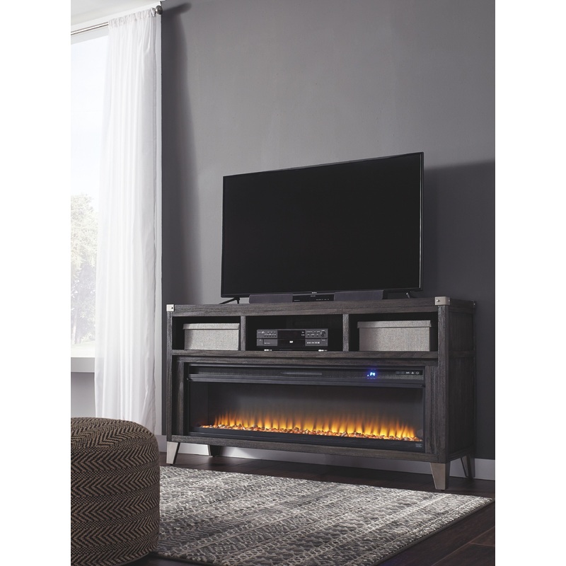 Todoe – Gray – 2 Pc. – 65″ TV Stand with Wide Fireplace Insert