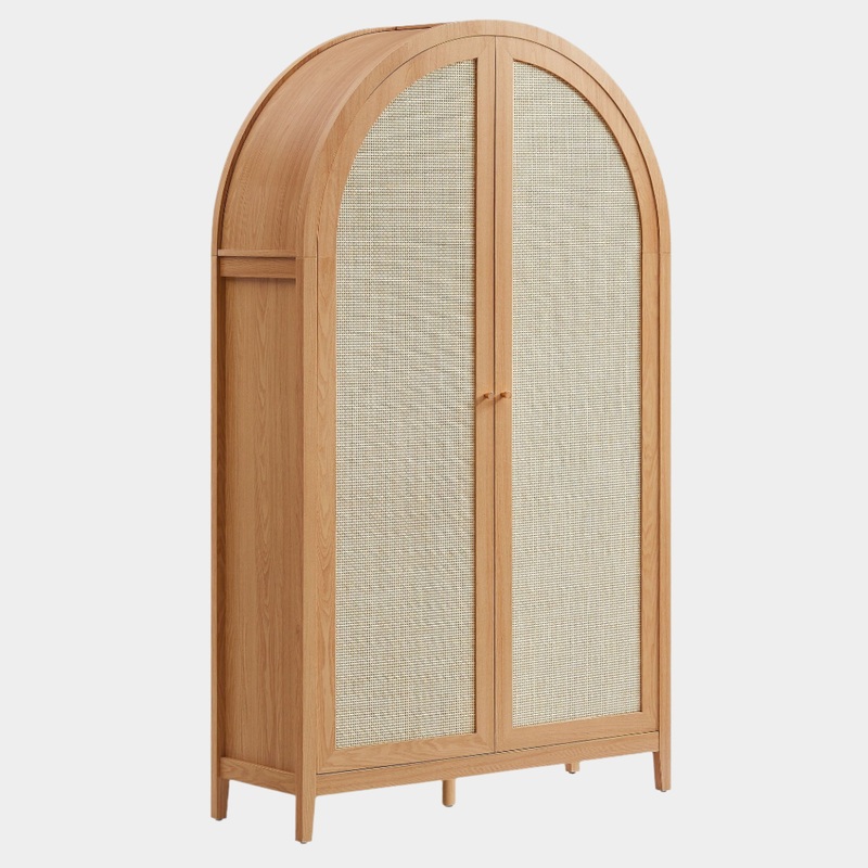 Calista 79″ Tall Wide Rattan Arched Storage Cabinet