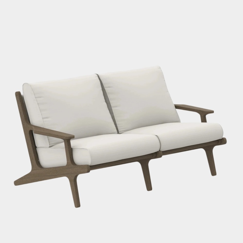 Saratoga Outdoor Patio Teak Wood Loveseat in Weathered Gray White