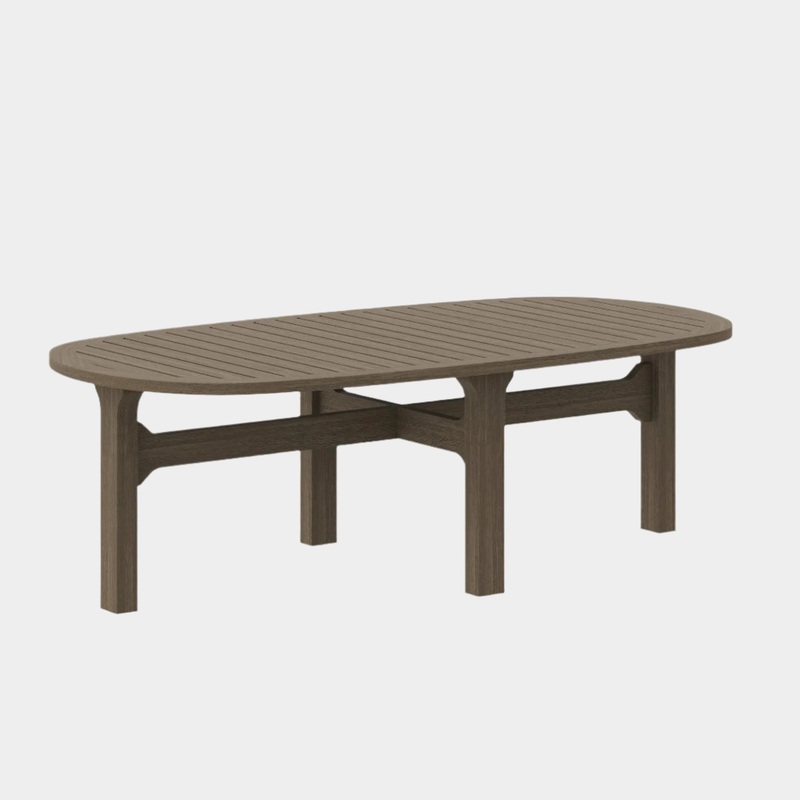Saratoga Oval Outdoor Patio Teak Wood Coffee Table in Weathered Gray