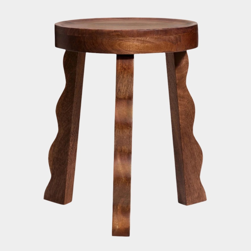 Sorrel Carved Wood Stool in Walnut