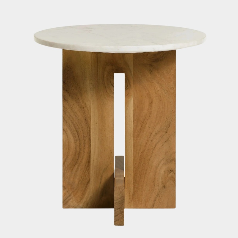 Tarin Acacia Wood and Marble Side Table in Natural