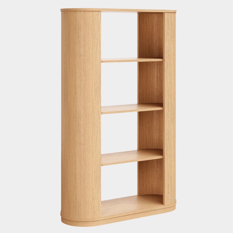 Aspect 74 Inch Curved 4 Tier Bookshelf in Natural