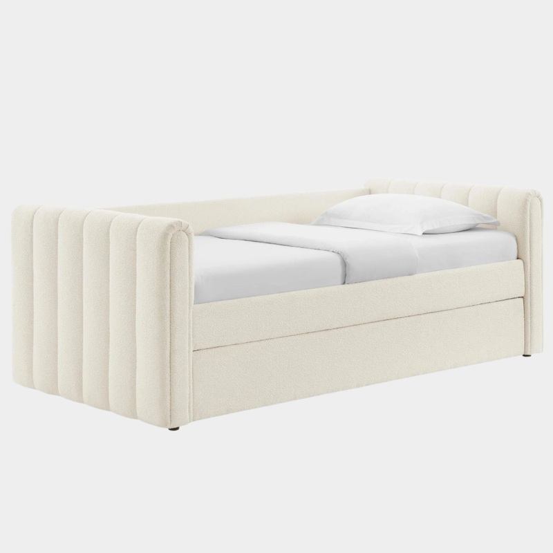 Veyla Channel Tufted Boucle Twin Daybed With Trundle in Cloud