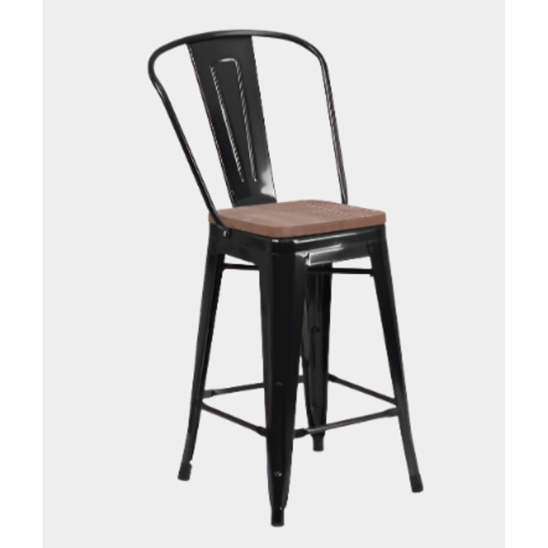 Tolix High Back w/ Wood Seat (Counter/Bar)