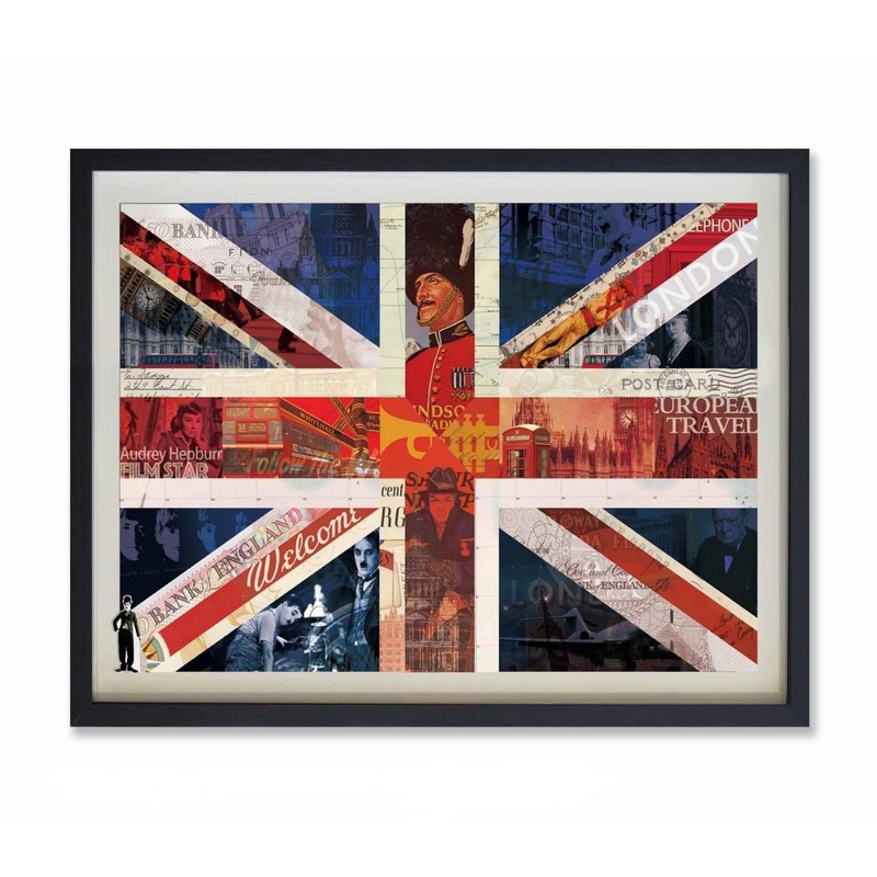 Union Jack – UK National Flag Collage Art with Black Frame