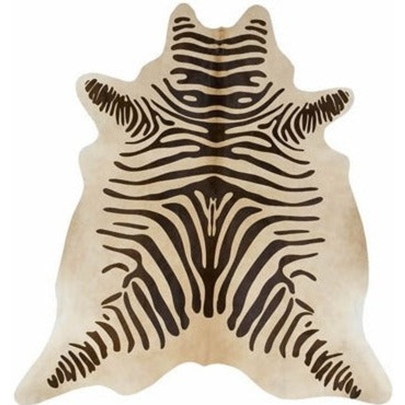 Zebra Chocolate on Beige Stenciled Cowhide