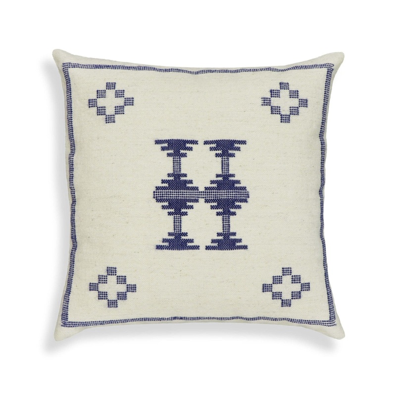 Aztec Cream & Indigo Wool 20″ Square Accent Cushion
