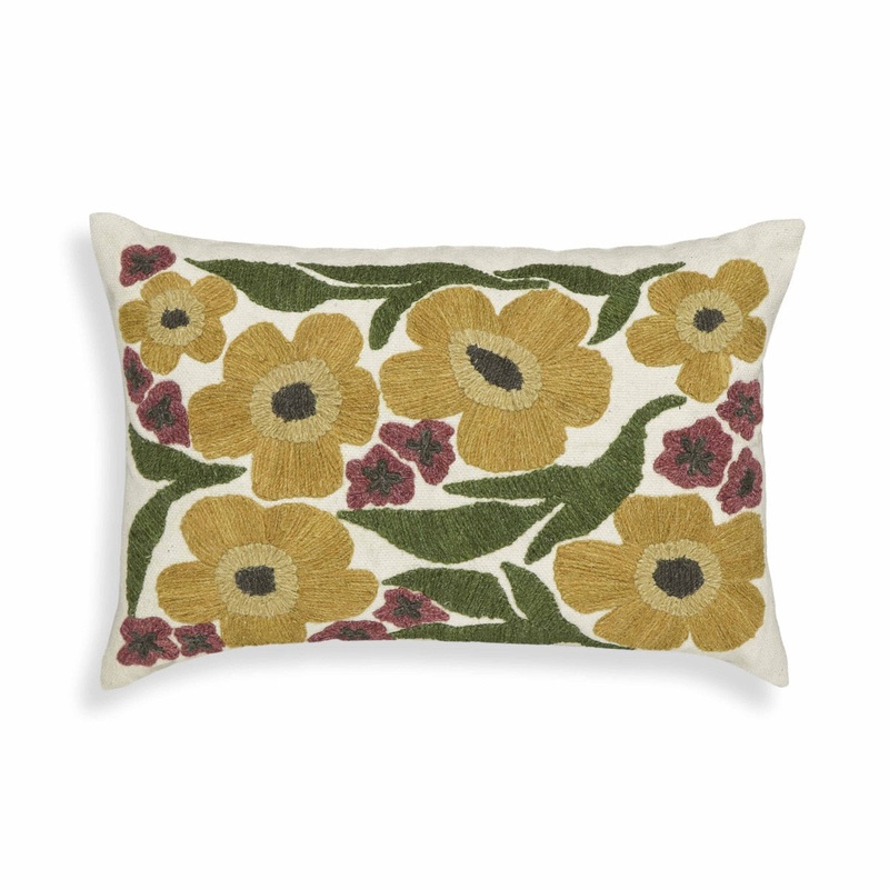 Blossom Embroidered Daisy Wool 24″ x 16″ Accent Cushion