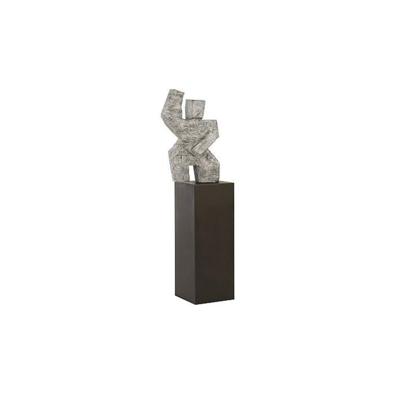 Tai Chi Arm Up Sculpture on Pedestal, Gray Stone Finish, Black