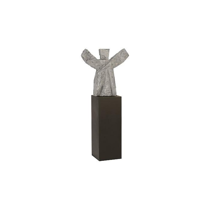 Tai Chi Winner Sculpture on Pedestal, Gray Stone/Black