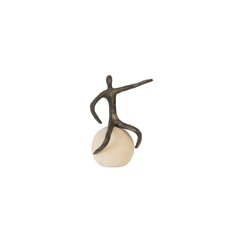 Abstract Figure on Bleached Wood Base, Bronze Finish, Extended Straight Arm