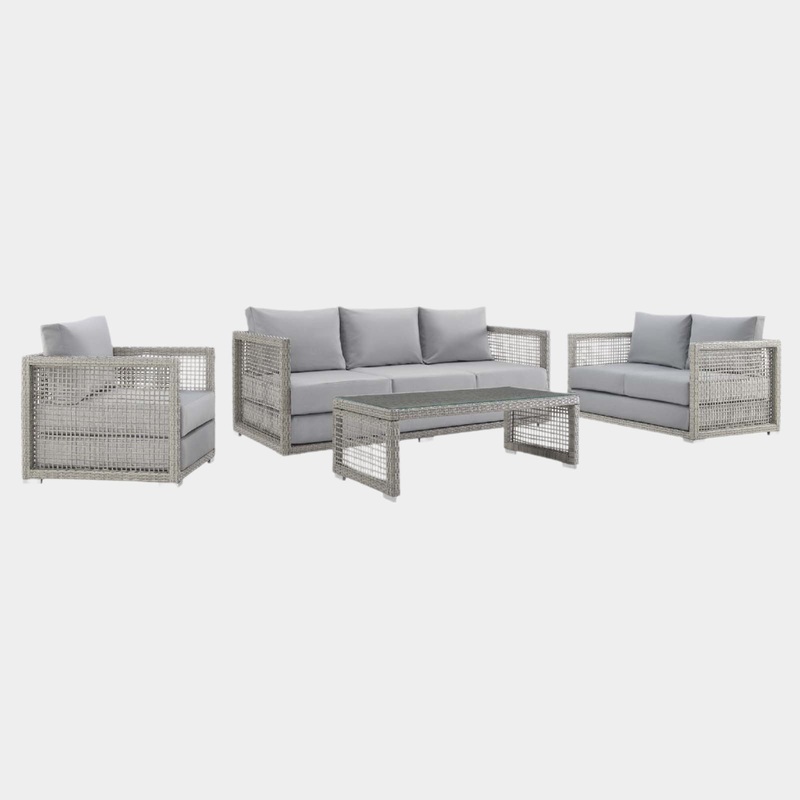 Aura 4 Piece Outdoor Patio Wicker Rattan Set