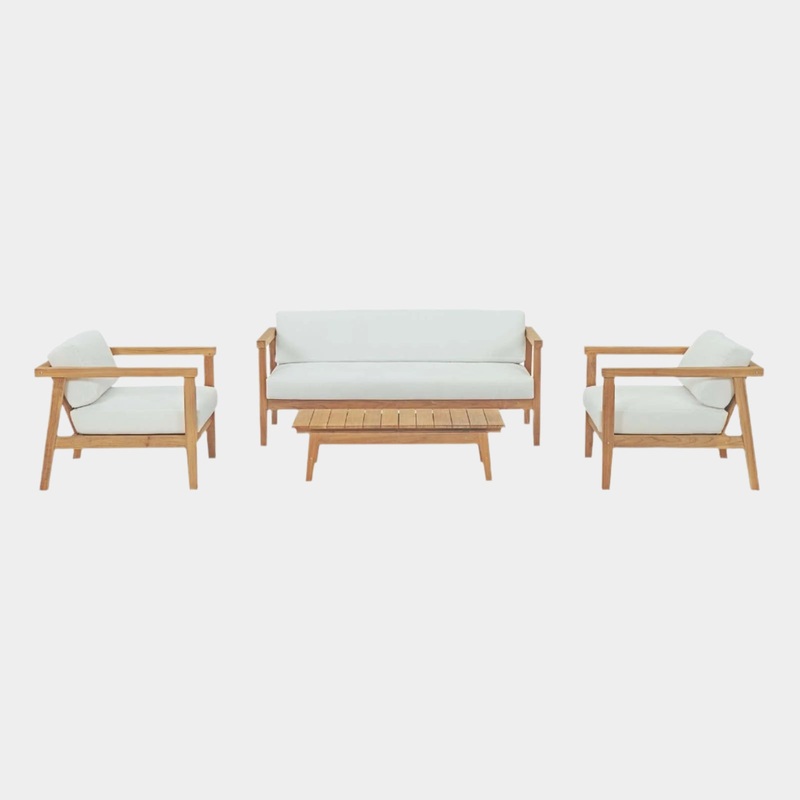 Bayport 4 Piece Outdoor Patio Teak Set in Natural White