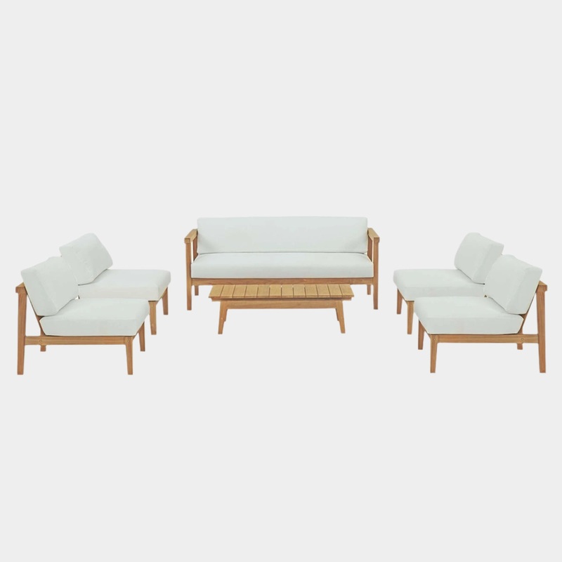 Bayport 6 Piece Outdoor Patio Teak Set in Natural White