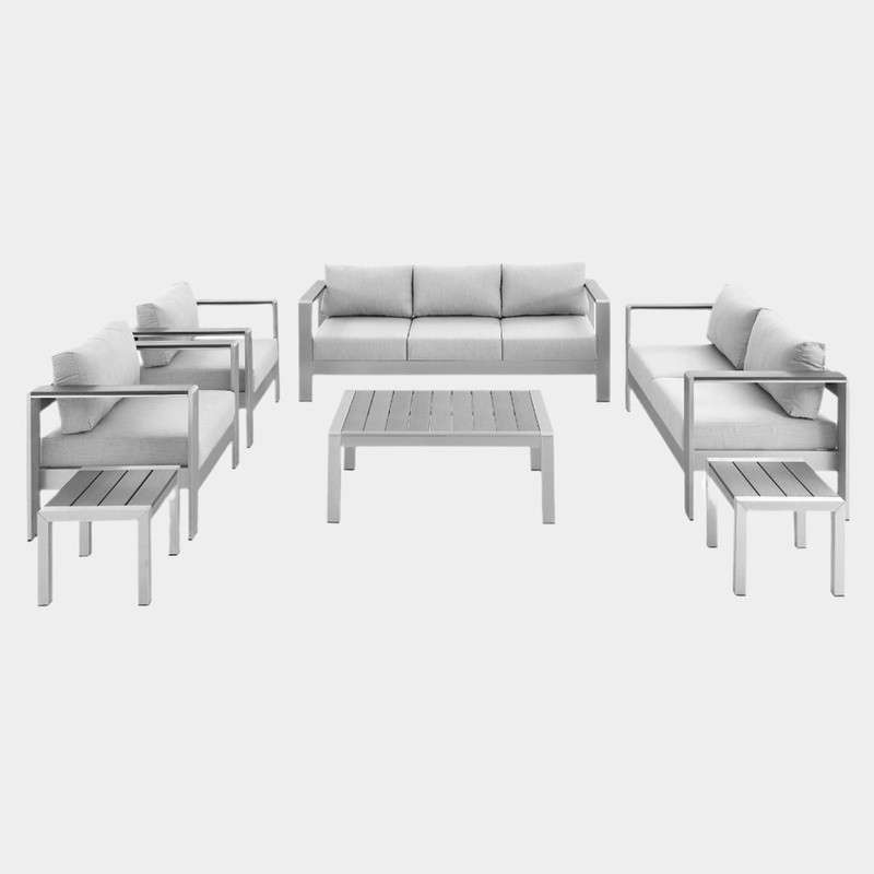 Shore 7 Piece Sunbrella Fabric Outdoor Patio Aluminum Set