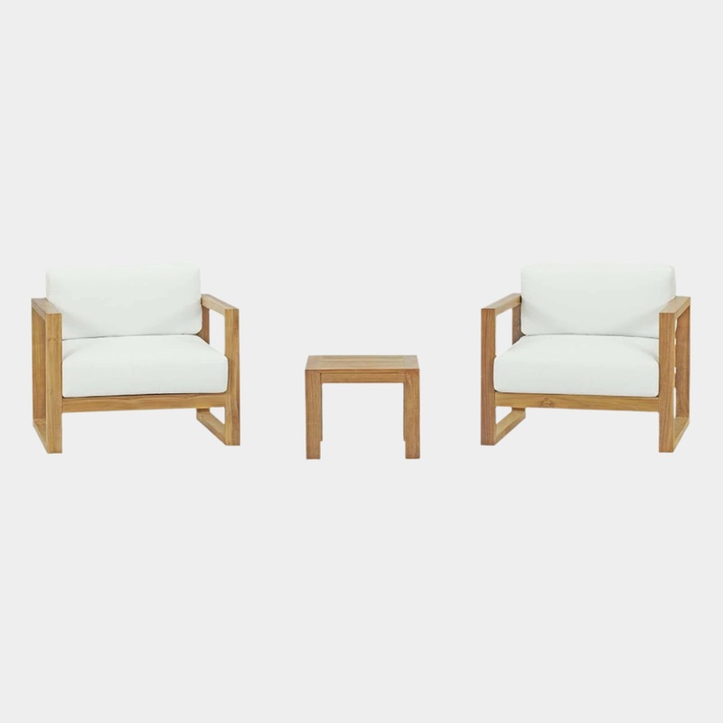 Upland 3 Piece Outdoor Patio Teak Set in Natural White