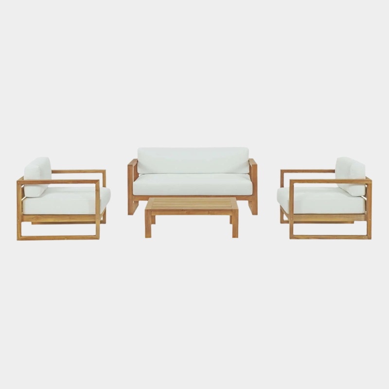 Upland 4 Piece Outdoor Patio Teak Set in Natural White
