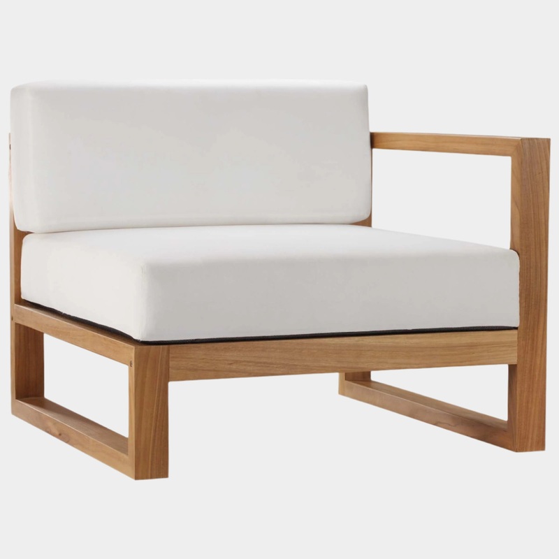 Upland Outdoor Patio Teak Wood Armless Chair in Natural White