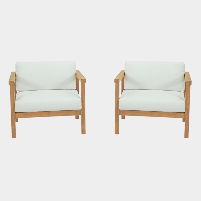 Bayport 2 Piece Outdoor Patio Teak Set in Natural White