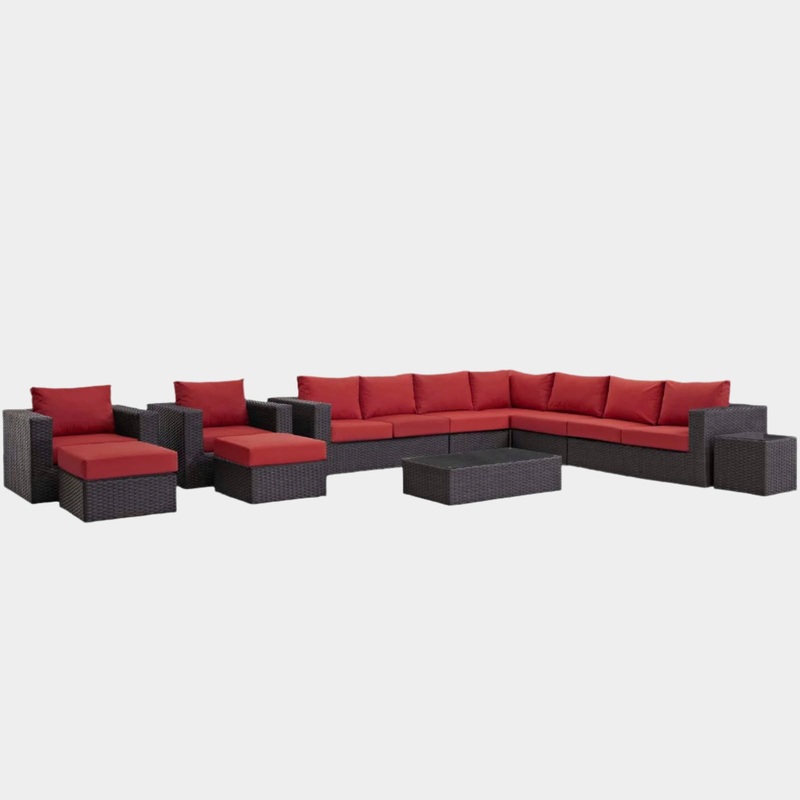 Sojourn 11 Piece Outdoor Patio Sunbrella Sectional Set in Canvas Red