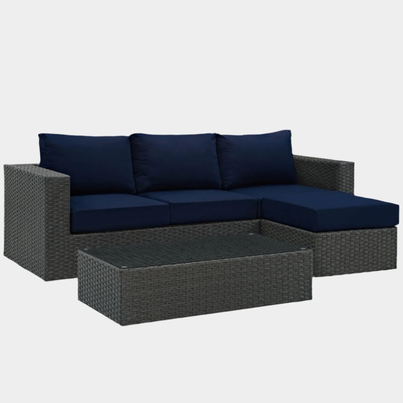 Sojourn 3 Piece Outdoor Patio Sunbrella Sectional Set