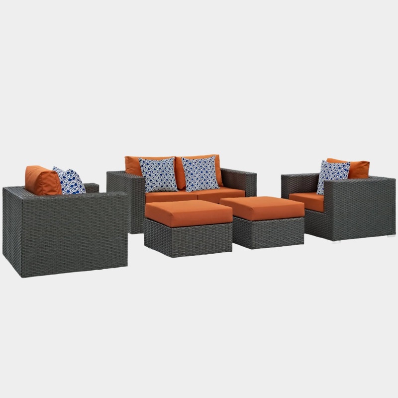 Sojourn 5 Piece Outdoor Patio Sunbrella Sectional Set in Canvas Tuscan