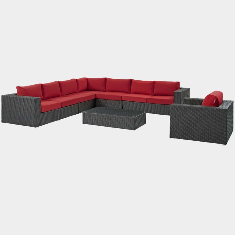 Sojourn 7 Piece Outdoor Patio Sunbrella Sectional Set in Canvas Red